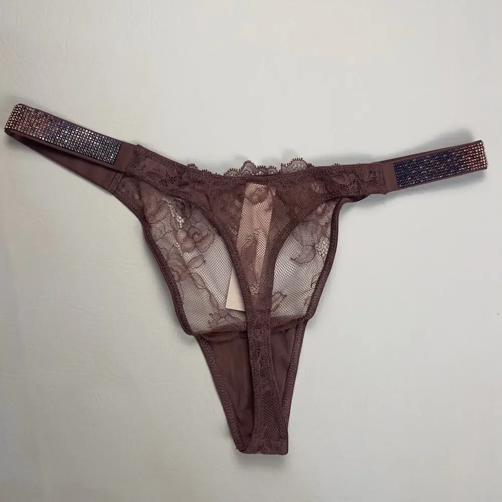 2 Victoria's Secret Very Sexy‎ Rhinestone Shine Logo Thong String Panties S.L